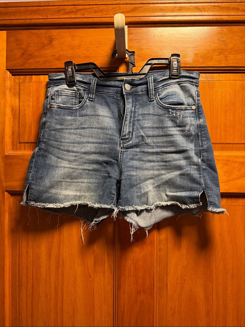 Judy Blue Distressed Mid-Blue Denim Shorts